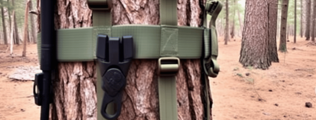 An image of the best gear strap for saddle hunting wrapped around a tree